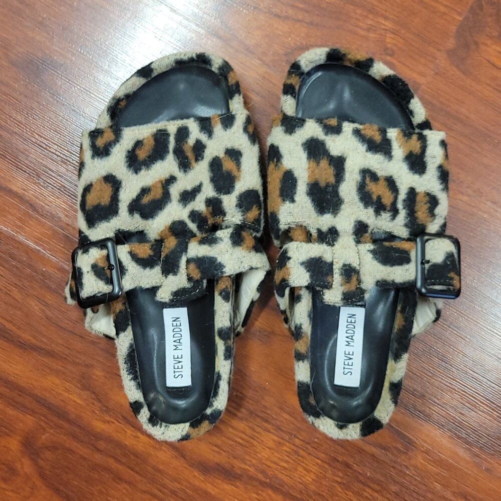 NWOT Steve Madden "Rizzle" Fuzzy Slipper-Slide in Leopard